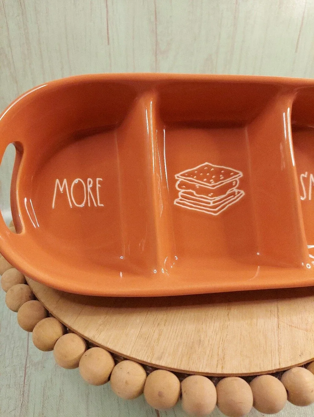 Rae Dunn MORE SMORES Ceramic Serving Tray Artisan Collection Magenta Orange